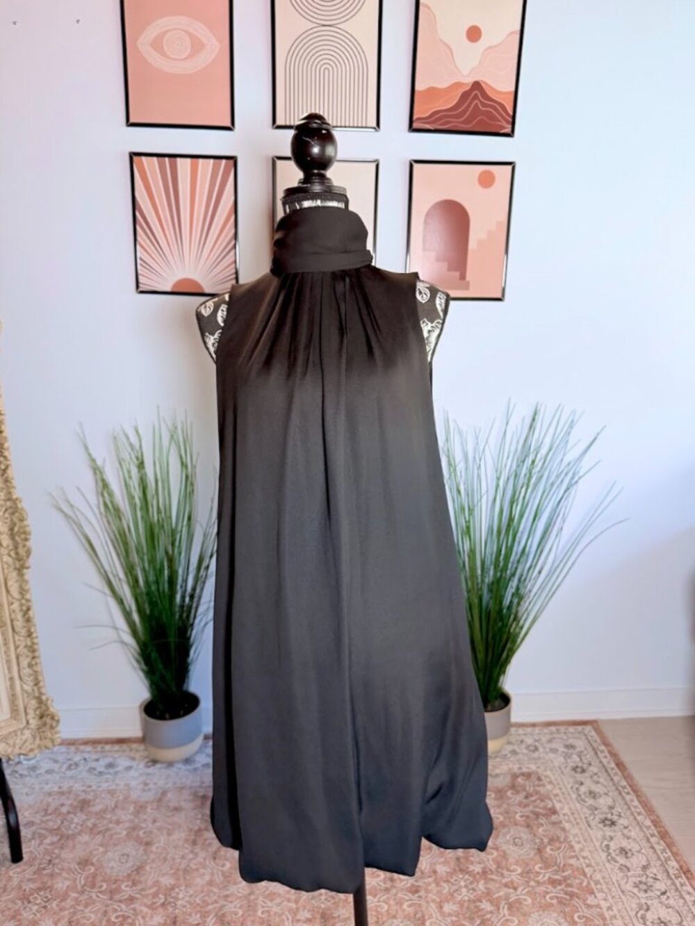 Zara Retro Charcoal Grey Draped Turtleneck Satin Dress